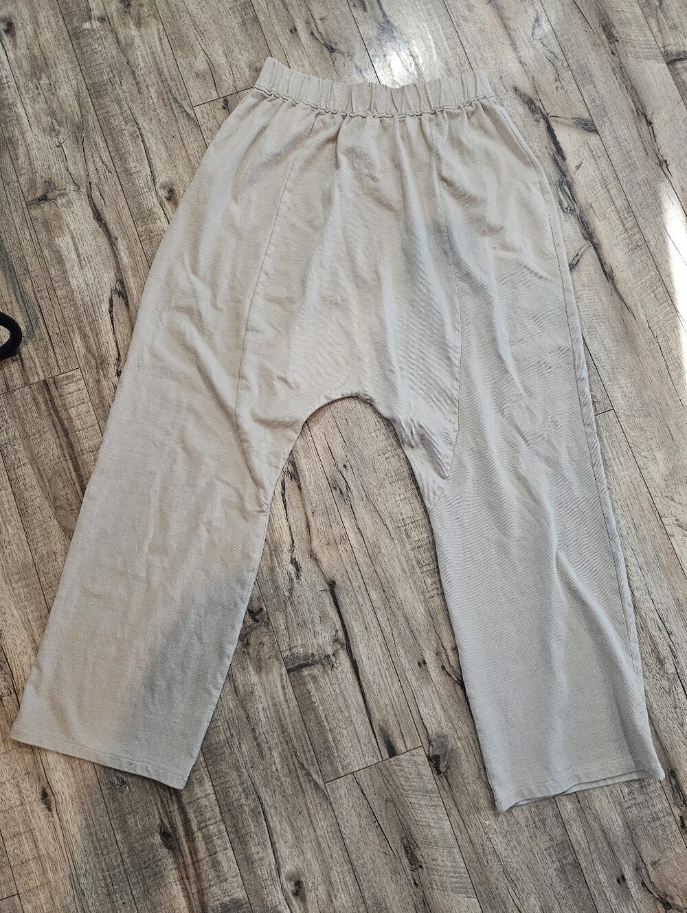 Zara S Beige Harem Drop Crotch Pants Sweatpants Cotton Lounge Boho Grunge NWOT